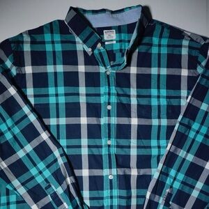 Bonobos Men’s XXL Button Down Shirt Plaid Blue Teal Long Sleeve 100% Cotton